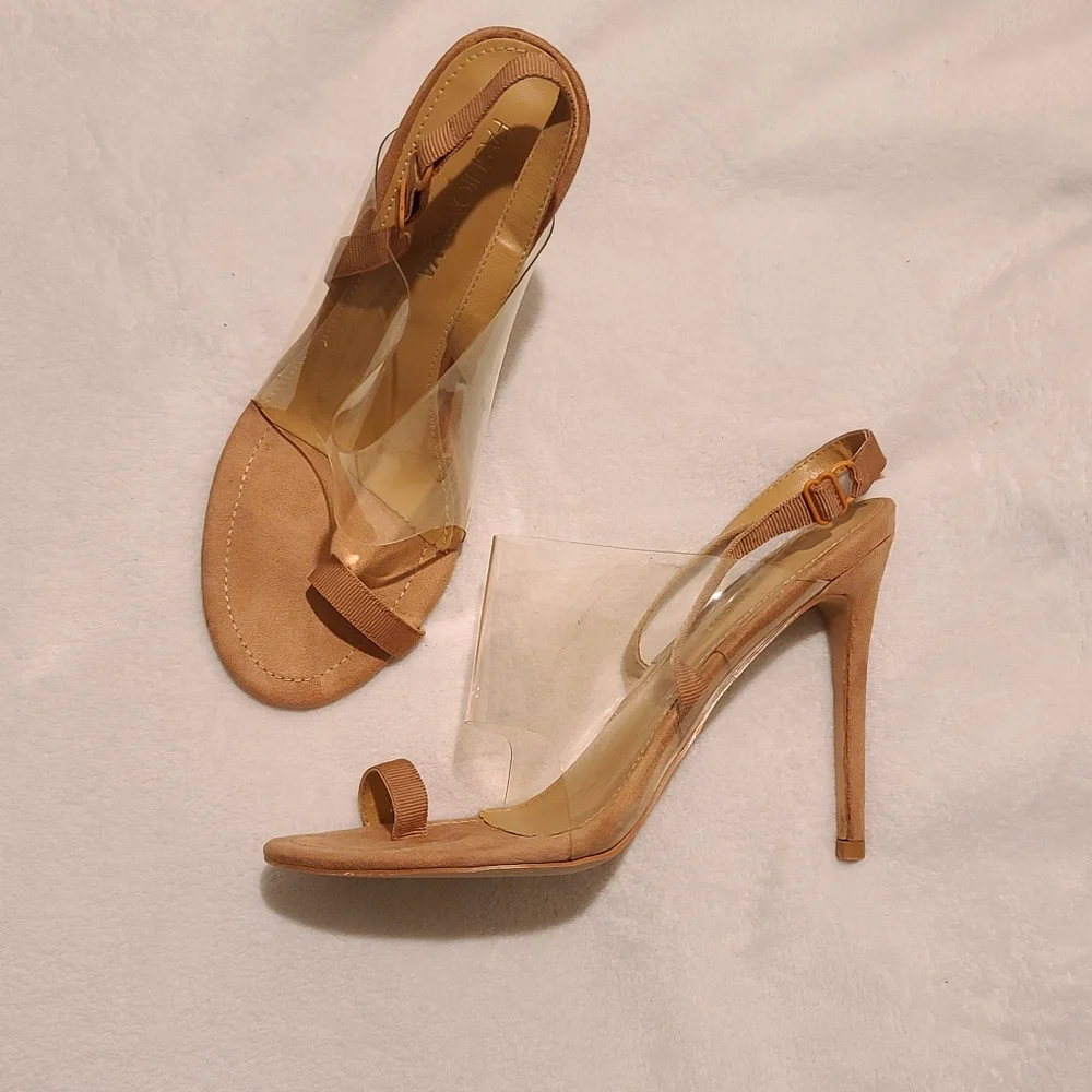 Fashion Nova | Sling back Sandal Heels Faux Suede Nude Size 8.5